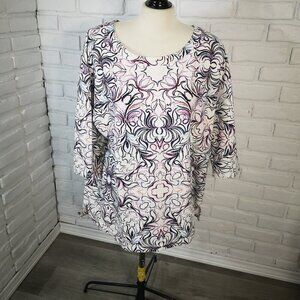 T by Talbots Ladies Size 2X Multi Colored Pattern on Cream 3/4 Sleeves Top